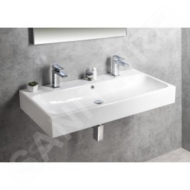 Sapho Toridi - Double-lavabo, 101x47 cm, avec trop-plein, 2 trous pour robinetterie, blanc TU0222