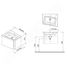 Ravak 10° - Meuble sous lavabo d'angle SD 650 R, 650x535x450 mm, droite, blanc X000000748
