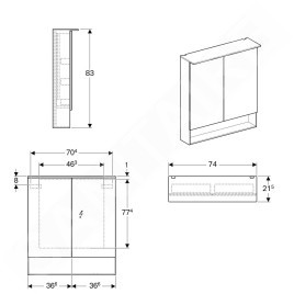 Geberit Acanto - Armoire de toilette avec miroir 740x830 mm avec éclairage LED, chêne mystique 500.645.00.2