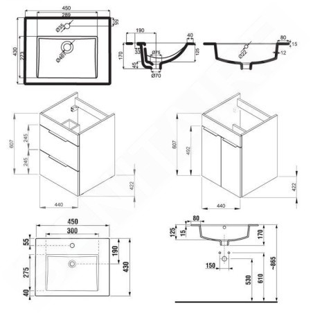 Jika Cube - Meuble avec lavabo, 440x422x607 mm, blanc H4536211763001
