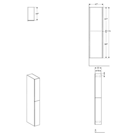 Geberit Acanto - Colonne haute 1730x220 mm, deux tiroirs, noir 500.638.16.1
