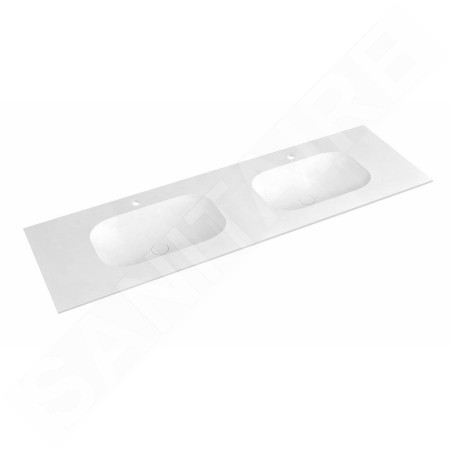 Sapho Treos - Double lavabo de meuble 152x51 cm, sans trop-plein, 2 trous pour robinetterie, blanc TS152-0101