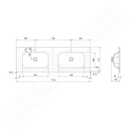 Sapho Treos - Double lavabo de meuble 152x51 cm, sans trop-plein, 2 trous pour robinetterie, blanc TS152-0101