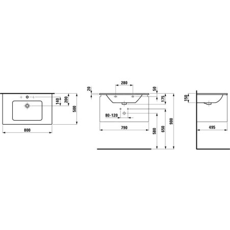 Laufen Pro S - Meuble avec lavabo, 800x500 mm, 1 tiroirs, graphite mat H8609634801041
