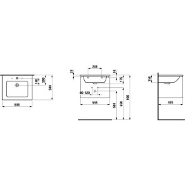 Laufen Pro S - Meuble avec lavabo, 600x500 mm, 1 tiroirs, blanc brillant H8609614751041
