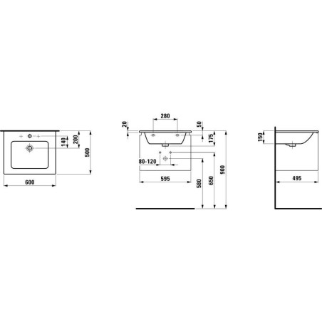 Laufen Pro S - Meuble avec lavabo, 600x500 mm, 1 tiroirs, chêne clair H8609614791041