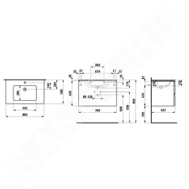 Laufen Pro S - Meuble avec lavabo, 800x500 mm, 2 tiroirs, blanc mat H8619634631041