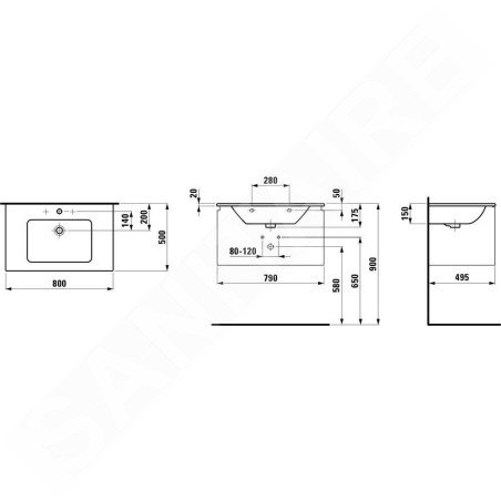 Laufen Pro S - Meuble avec lavabo, 800x500 mm, 2 tiroirs, wengé H8619634231041