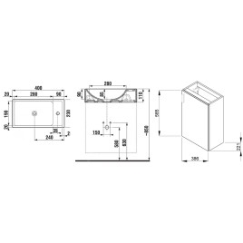 Jika Petit - Meuble avec lave-mains, 386x221x585 mm, miroir, éclairage, chêne foncé H4535141753021
