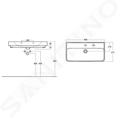 Bruckner Neon - Lavabo 80x42 cm, avec trop-plein, trou pour robinetterie, blanc 201.133.0