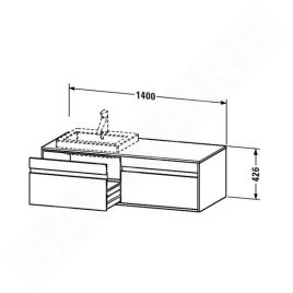 Duravit Ketho - Meuble sous lavabo 426x1400x550 mm, gauche, 2 tiroirs, blanc brillant KT6797L2222