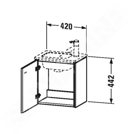 Duravit Brioso - Meuble sous lavabo 442x420x289 mm, version droite, 1 porte, blanc brillant BR4000R2222