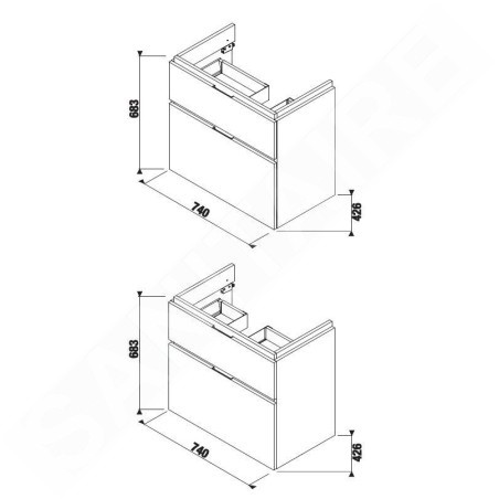 Jika Cubito Pure - Meuble sous lavabo 740x683 mm, découpe à droite, blanc H40J4254035001