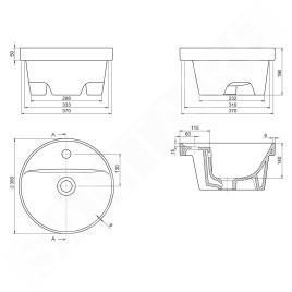 Sapho Lavabos - Lavabo, diamètre 38 cm, avec trop-plein, trou pour robinetterie, blanc TU0652
