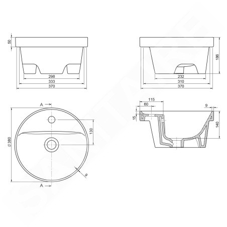 Sapho Lavabos - Lavabo, diamètre 38 cm, avec trop-plein, trou pour robinetterie, blanc TU0652