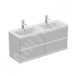Ideal Standard Connect Air - Petite armoire sous double lavabo 1.200 mm, gris clair brillant/laque blanche mate E0822EQ