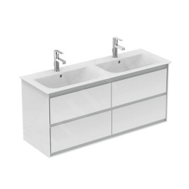 Ideal Standard Connect Air - Petite armoire sous double lavabo 1.200 mm, blanc brillant/laque grise claire mate E0822KN
