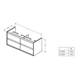 Ideal Standard Connect Air - Petite armoire sous double lavabo 1.200 mm, blanc brillant/laque grise claire mate E0822KN