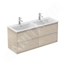 Ideal Standard Connect Air - Petite armoire sous double lavabo 1.200 mm, bois clair/laque brune claire mate E0822UK