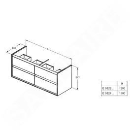 Ideal Standard Connect Air - Petite armoire sous double lavabo 1.200 mm, bois clair/laque brune claire mate E0822UK