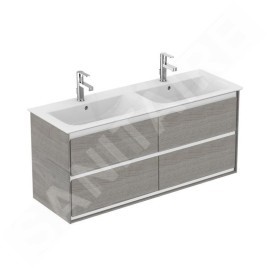 Ideal Standard Connect Air - Petite armoire sous double lavabo 1.200 mm, chêne gris clair/laque blanche mate E0822PS