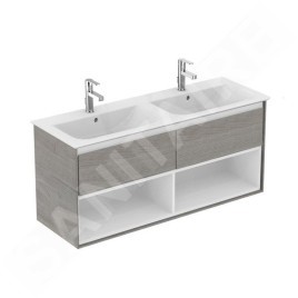 Ideal Standard Connect Air - Petite armoire sous double lavabo 1.200 mm, chêne gris/laque blanche mate E0829PS