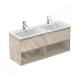 Ideal Standard Connect Air - Petite armoire sous double lavabo 1.200 mm, bois clair/laque brune claire mate E0829UK