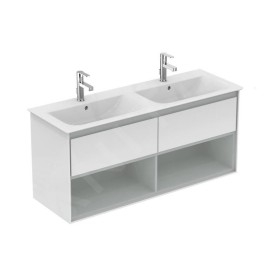 Ideal Standard Connect Air - Petite armoire sous double lavabo 1.200 mm, blanc brillant/laque grise claire mate E0829KN