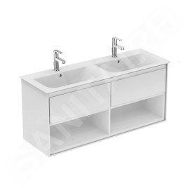 Ideal Standard Connect Air - Petite armoire sous double lavabo 1.200 mm, blanc brillant/laque blanche mate E0829B2