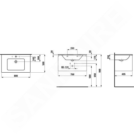 Laufen Pro S - Meuble avec lavabo, 800x500 mm, graphite H8609644801041