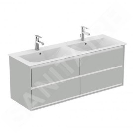 Ideal Standard Connect Air - Meuble sous double-lavabo, 1300x440x517 mm, gris clair brillant / blanc mat E0824EQ