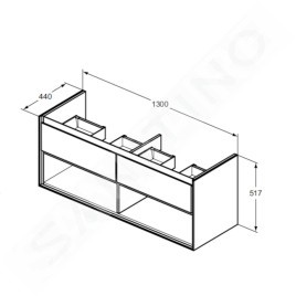 Ideal Standard Connect Air - Meuble sous double-lavabo, 1300x440x517 mm, blanc brillant/gris clair mat E0831KN