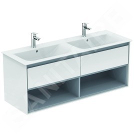 Ideal Standard Connect Air - Meuble sous double-lavabo, 1300x440x517 mm, blanc brillant/gris clair mat E0831KN