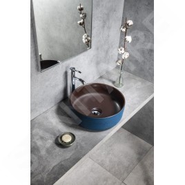 Sapho Priori - Lavabo pour plan de travail, diamètre 41 cm, sans trop-plein, brun/bleu PI033
