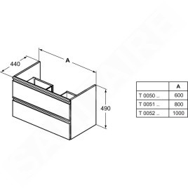 Ideal Standard Tesi - Meuble sous lavabo, 1000x440x490 mm, blanc brillant T0052OV