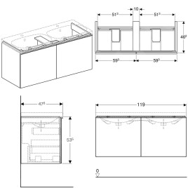Geberit Acanto - Meuble sous double lavabo 1200 mm, blanc poli 500.613.01.2