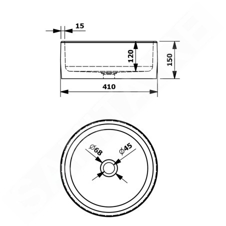 Sapho Priori - Lavabo pour plan de travail, diamètre 41 cm, sans trop-plein, gris PI035