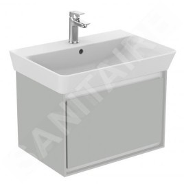Ideal Standard Connect Air - Petite armoire sous lavabo Cube 650 mm, 580x409x400 mm, gris clair brillant/blanc mat E0847EQ