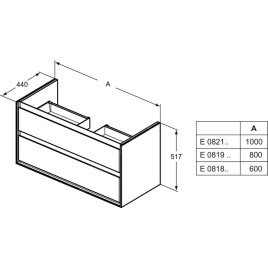 Ideal Standard Connect Air - Petite armoire lavabo 800x440x517 mm, 2 tiroirs, gris clair mat/blanc mat E0819EQ