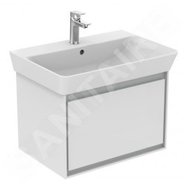 Ideal Standard Connect Air - Petite armoire sous lavabo Cube 650 mm, 580x409x400 mm, blanc brillant/gris clair mat E0847KN