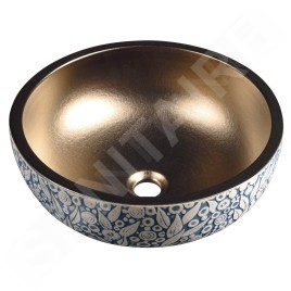 Sapho Priori - Lavabo pour plan de travail, diamètre 41 cm, sans trop-plein, cuivre/bleu PI037