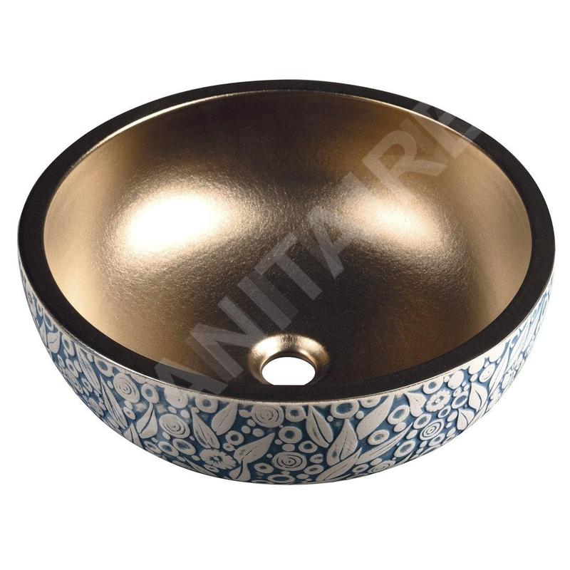 Sapho Priori - Lavabo pour plan de travail, diamètre 41 cm, sans trop-plein, cuivre/bleu PI037 Sapho Priori - Lavabo pour plan de travail, diamètre 41 cm, sans trop-plein, cuivre/bleu PI037