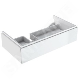 Geberit Xeno 2 - Meuble sous lavabo 900 mm avec plage de dépose, tiroir avec luminaire LED, blanc poli 500.513.01.1