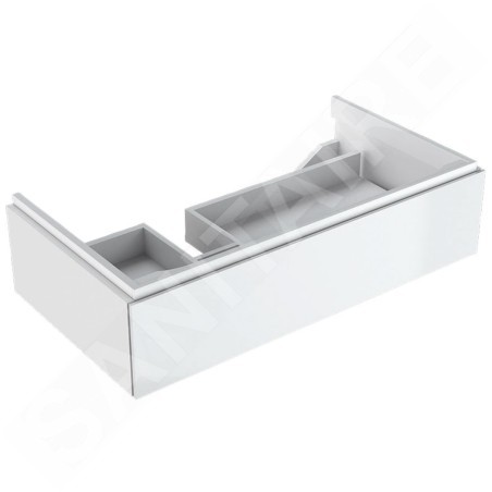 Geberit Xeno 2 - Meuble sous lavabo 900 mm avec plage de dépose, tiroir avec luminaire LED, blanc poli 500.513.01.1