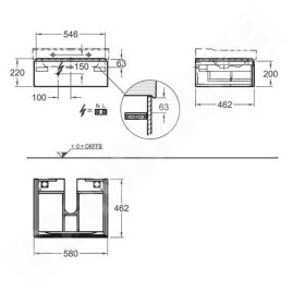 Geberit Xeno 2 - Meuble sous lavabo 600 mm, tiroir avec luminaire LED, blanc poli 500.505.01.1