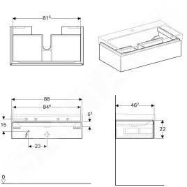 Geberit Xeno 2 - Meuble sous lavabo 900 mm, tiroir avec luminaire LED, blanc poli 500.508.01.1