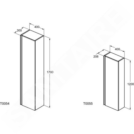 Ideal Standard Tesi - Meuble colonne 400x208x1200 mm, blanc brillant T0055OV