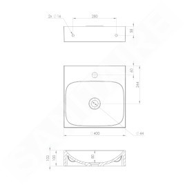 Sapho Lavabos - Lave-main 40x40 mm, sans trop-plein, trou pour robinet, blanc EN040