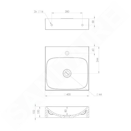 Sapho Lavabos - Lave-main 40x40 mm, sans trop-plein, trou pour robinet, blanc EN040