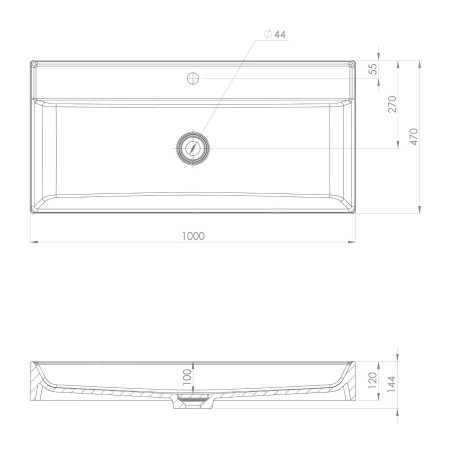 Sapho Lavabos - Lavabo 100x47 cm, sans trop-plein, trou pour robinet, blanc TW100
